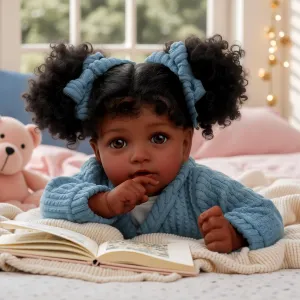 JIZHI Lifelike Reborn Baby Dolls Black Girl - 20 Inch Soft Feeling Realistic Newborn Baby Dolls Real Life Baby Dolls with Gift Box for Kids