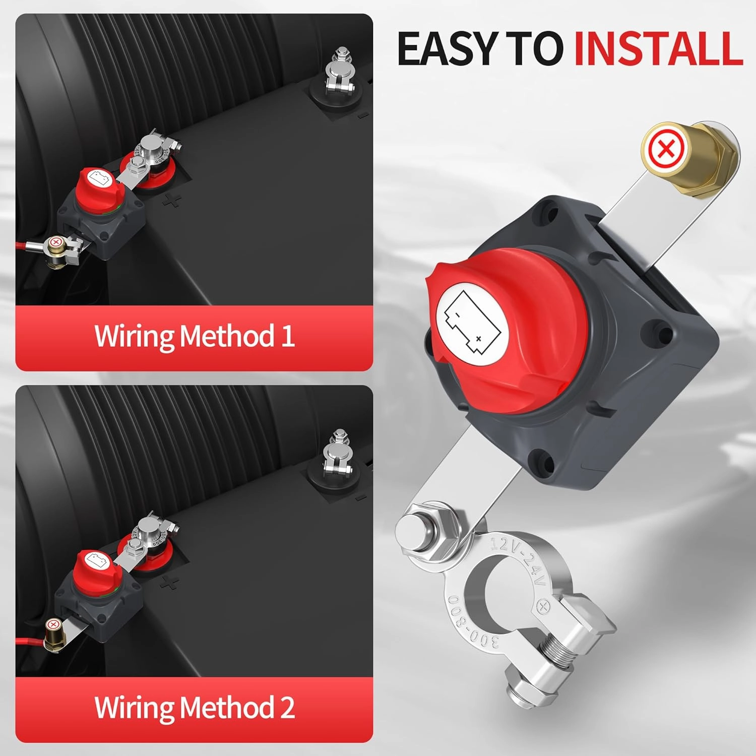 Joinfworld Battery Disconnect Switch 12V 48V Waterproof Marine Top Post Battery Disconnect Switch 12 Volt Battery Cut Off Switch Master for Car RV Boat ATV UTV Vehicles