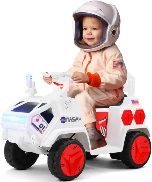 JOYLDIAS 12V Ride On Car for Toddlers, Mars Rover Ride On Toy with Radar, Alarm, Remote Control, Music, Bluetooth, Lights, White