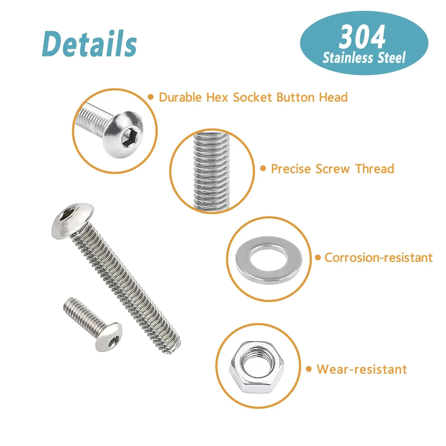 Kadrick 304 Stainless Steel Screws,1230 Pcs M2 M3 M4 M5 Metric Screw Aassortment,4mm-20mm Hex Socket Button Head Cap Bolts Nuts Washers Kit with 4 Hex Wrenches