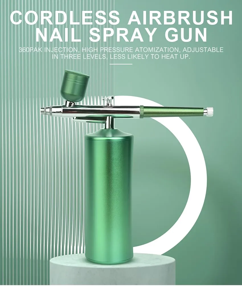 KADS Nail Cordless Airbrush Nail Spray Gun with Air Compressor, Portable Cordless Auto Airbrush Gun Kit, Rechargeable Handheld Airbrush Set (Green)