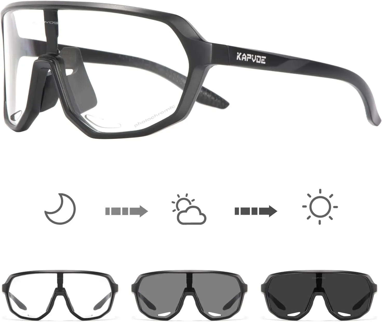 KAPVOE Photochromic Cycling Glasses for Men Women Mountain Bike Sunglasses Sports Goggles UV Protection K63