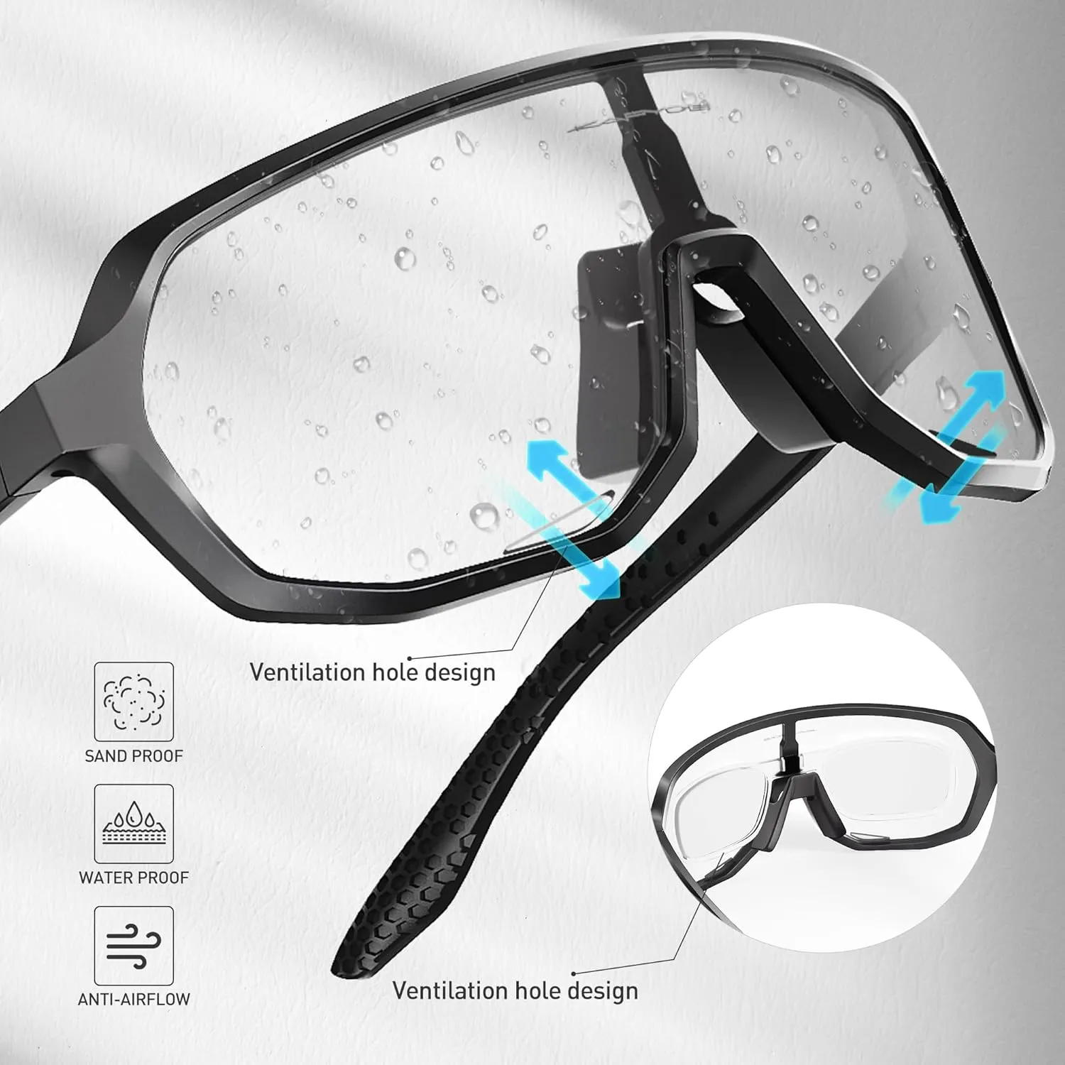 KAPVOE Photochromic Cycling Glasses for Men Women Mountain Bike Sunglasses Sports Goggles UV Protection K63