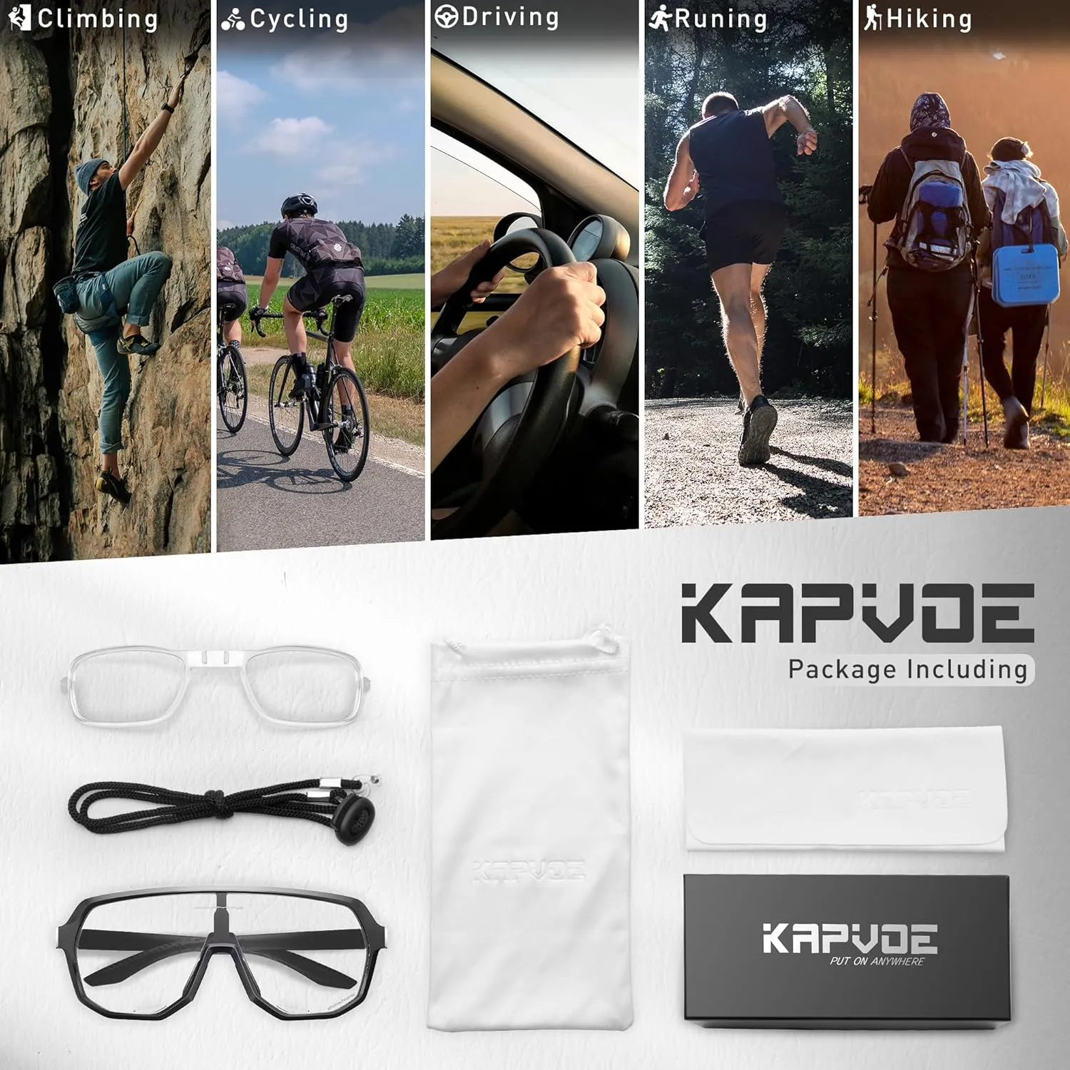 KAPVOE Photochromic Cycling Glasses for Men Women Mountain Bike Sunglasses Sports Goggles UV Protection K63
