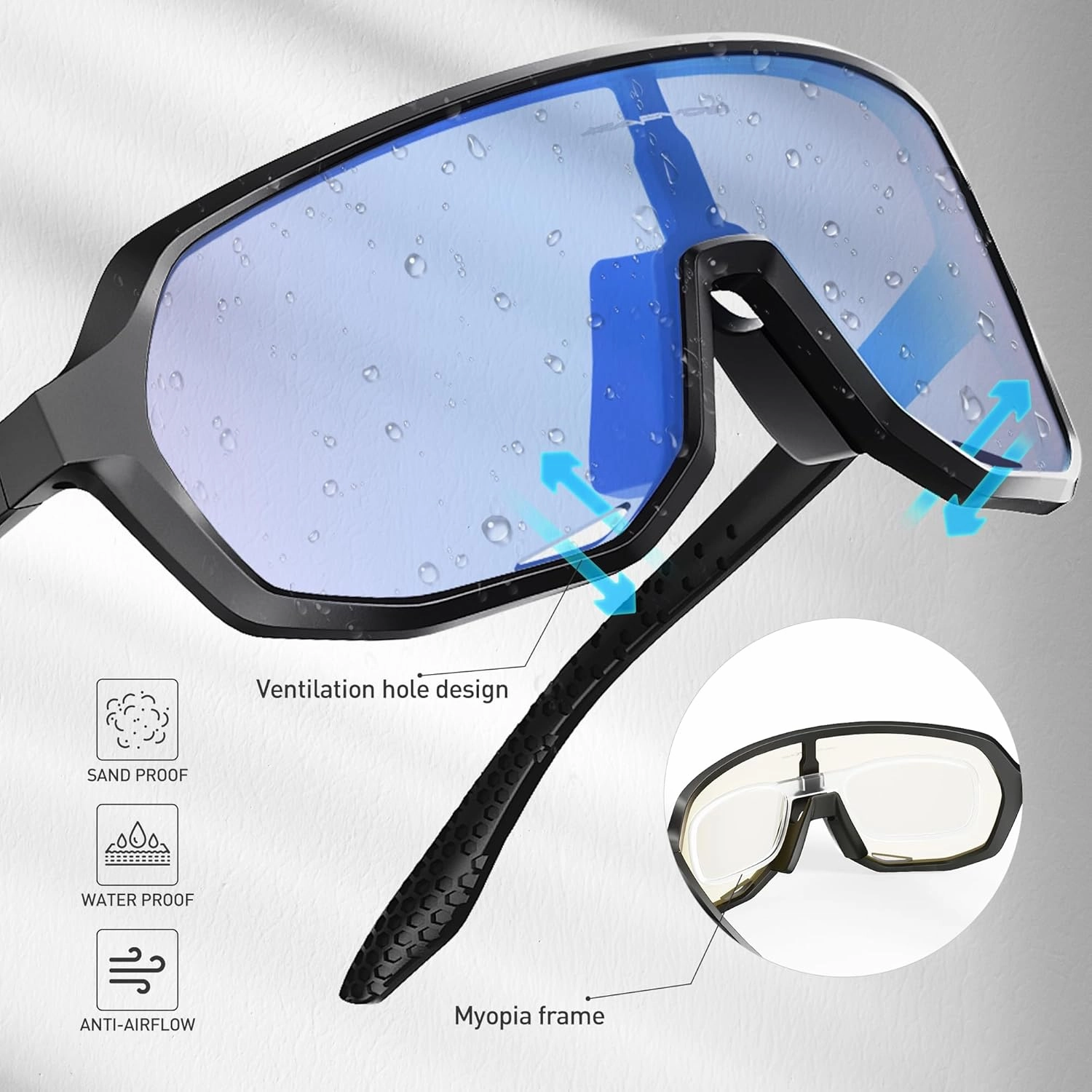 KAPVOE Photochromic Cycling Glasses for Men Women Mountain Bike Sunglasses Sports Goggles UV Protection K63