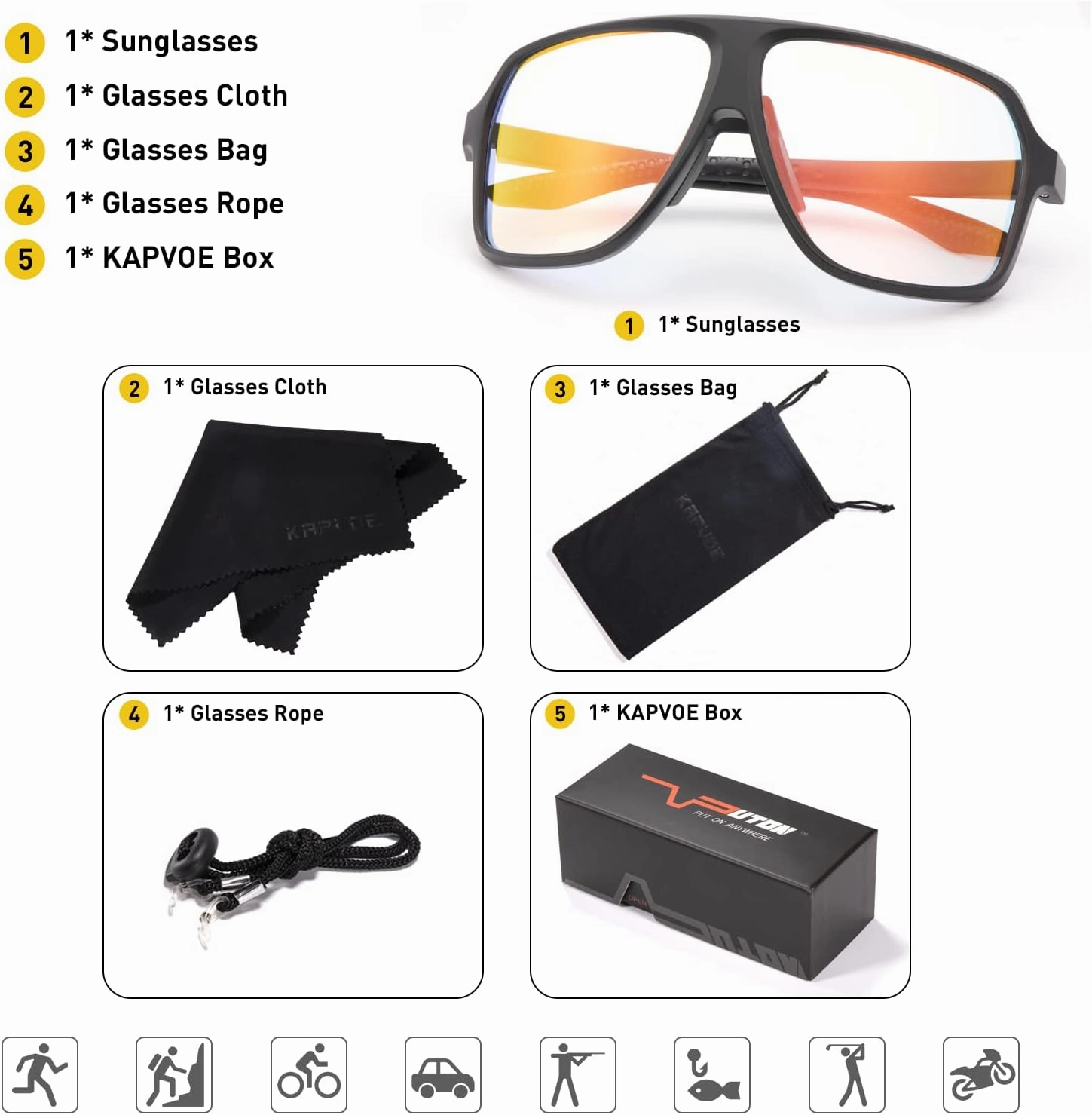 KAPVOE Photochromic Cycling Glasses for Men Women Sports Sunglasses MTB Biking Sunglasses UV Protection K64