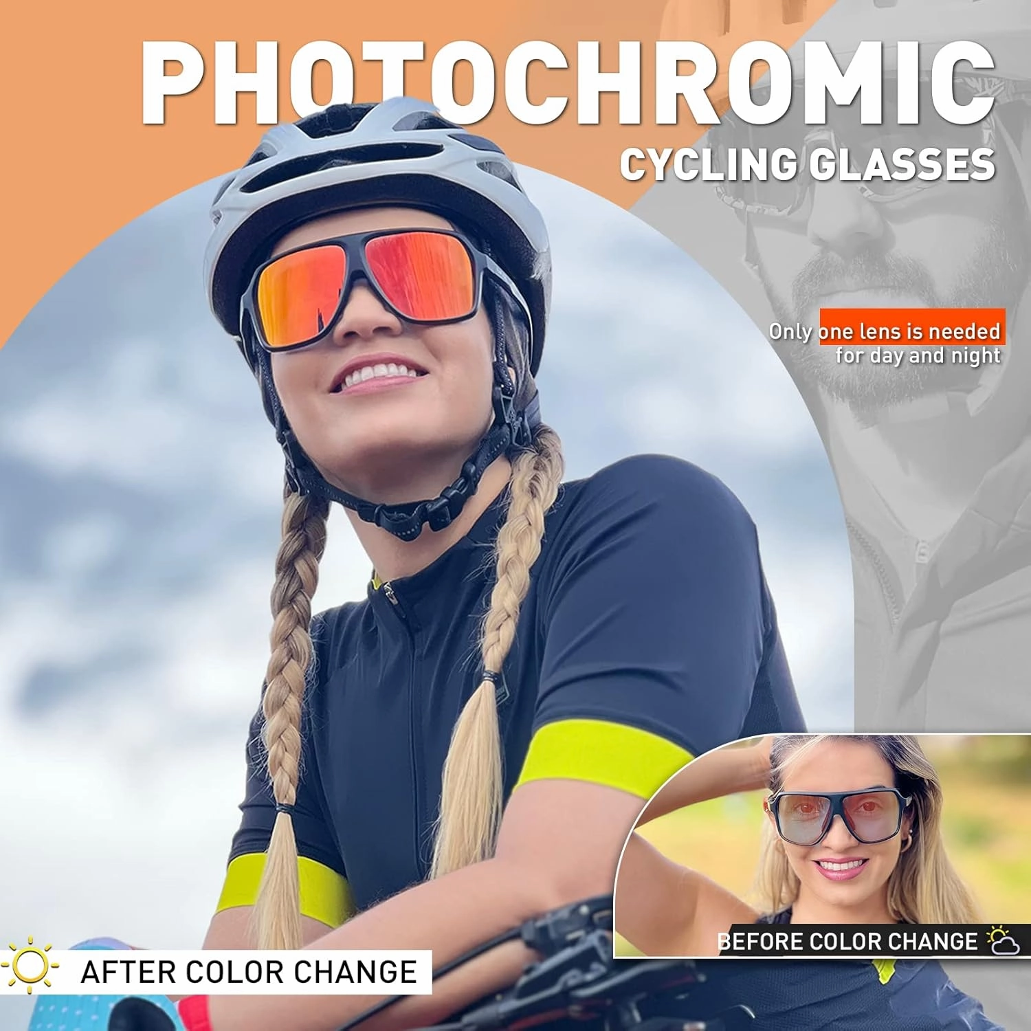 KAPVOE Photochromic Cycling Glasses for Men Women Sports Sunglasses MTB Biking Sunglasses UV Protection K64