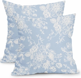 Kawani Vintage Floral Pillow Covers 18x18 Inch Set of 2 Baby Blue Floral Outdoor Decorative Throw Pillows Chinoiserie Flower Pillowcases Rustic Farmhouse Cushion Covers for Couch Home Decor