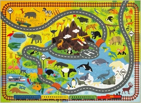 KC Cubs 3x5 Animal Safari Toy Car Road Rug – Educational Play Mat Carpet for Kids, Toddlers, Nursery, Classroom, Playroom, Baby Daycare, Boys & Girls