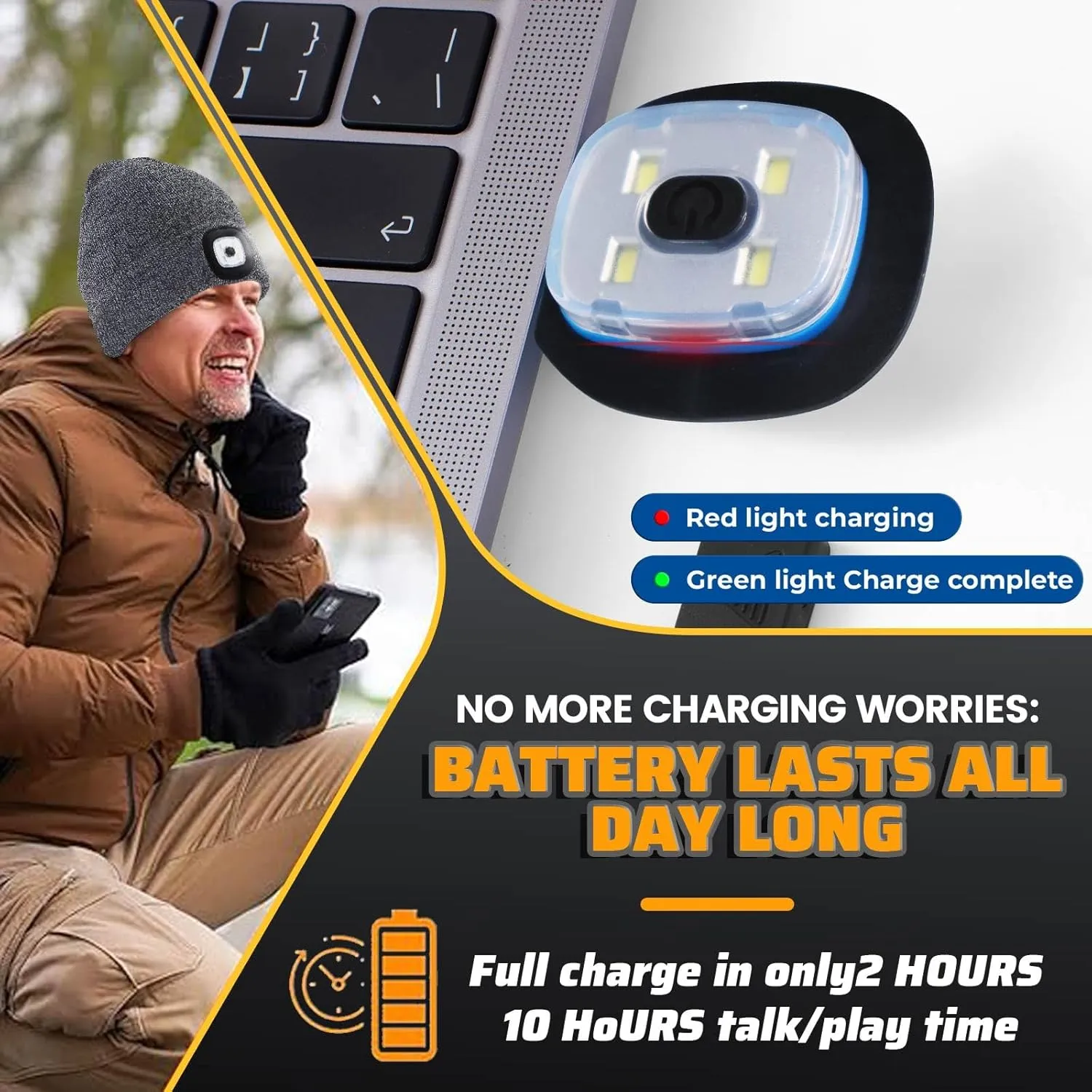 Keains Bluetooth Beanie with Light, Musical Knit Hat with Headphones and Built-in Speaker Mic, Gifts for Men Women Dad