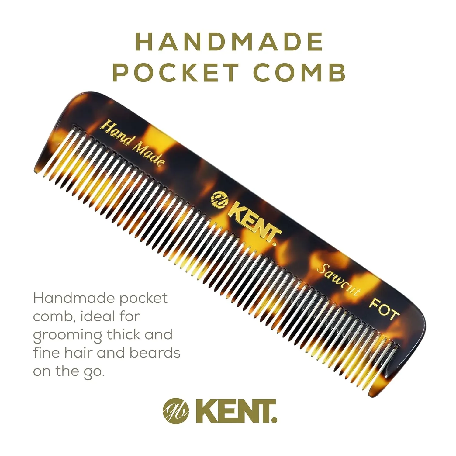 Kent FOT TY Fine Tooth Beard and Hair Comb - Handmade Travel Pocket Styling Comb for Thinning Hair, Mustache Care - Essential for Kent Beard Kit