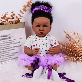 kgniess Lifelike Reborn Baby Dolls - Black Girl, 22-inch Realistic Silicone Reborn Toddler Doll - African American Newborn Baby Doll Gifts for Kids Age 3 
