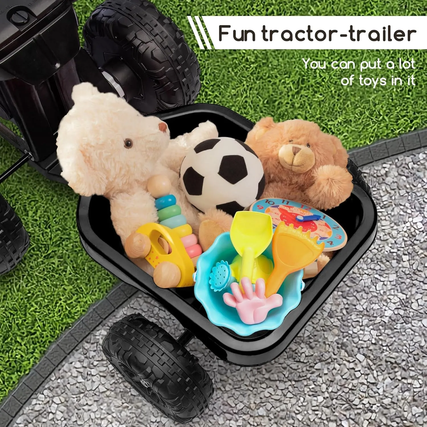 Kids Ride On Toys,6V Kids ATV Quad with Trailer for Toddlers 3 Year Old , Electric Ride-On Car w/Wear-Resistant Tires,Music, Forward & Backward for Outdoor Play (Black)