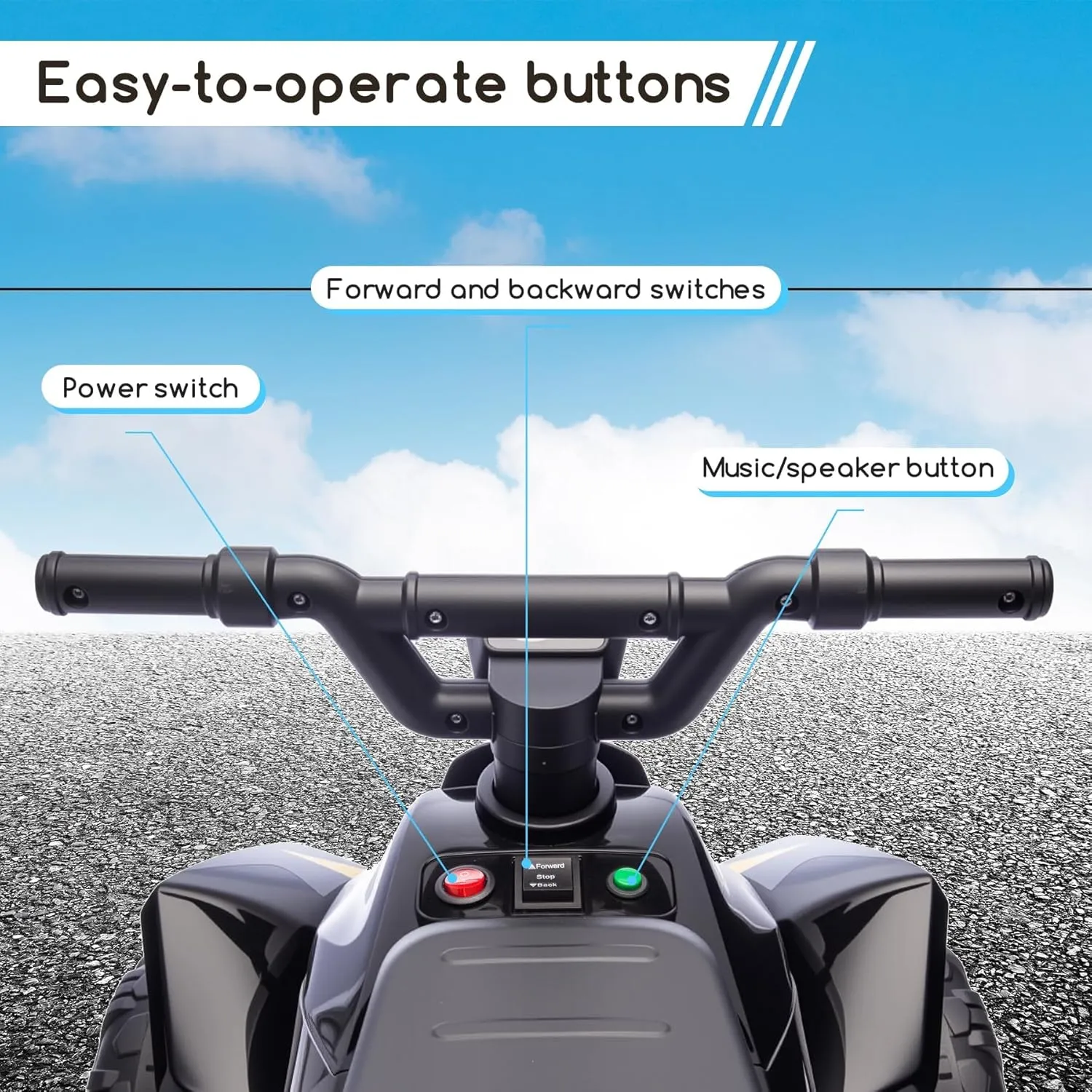 Kids Ride On Toys,6V Kids ATV Quad with Trailer for Toddlers 3 Year Old , Electric Ride-On Car w/Wear-Resistant Tires,Music, Forward & Backward for Outdoor Play (Black)