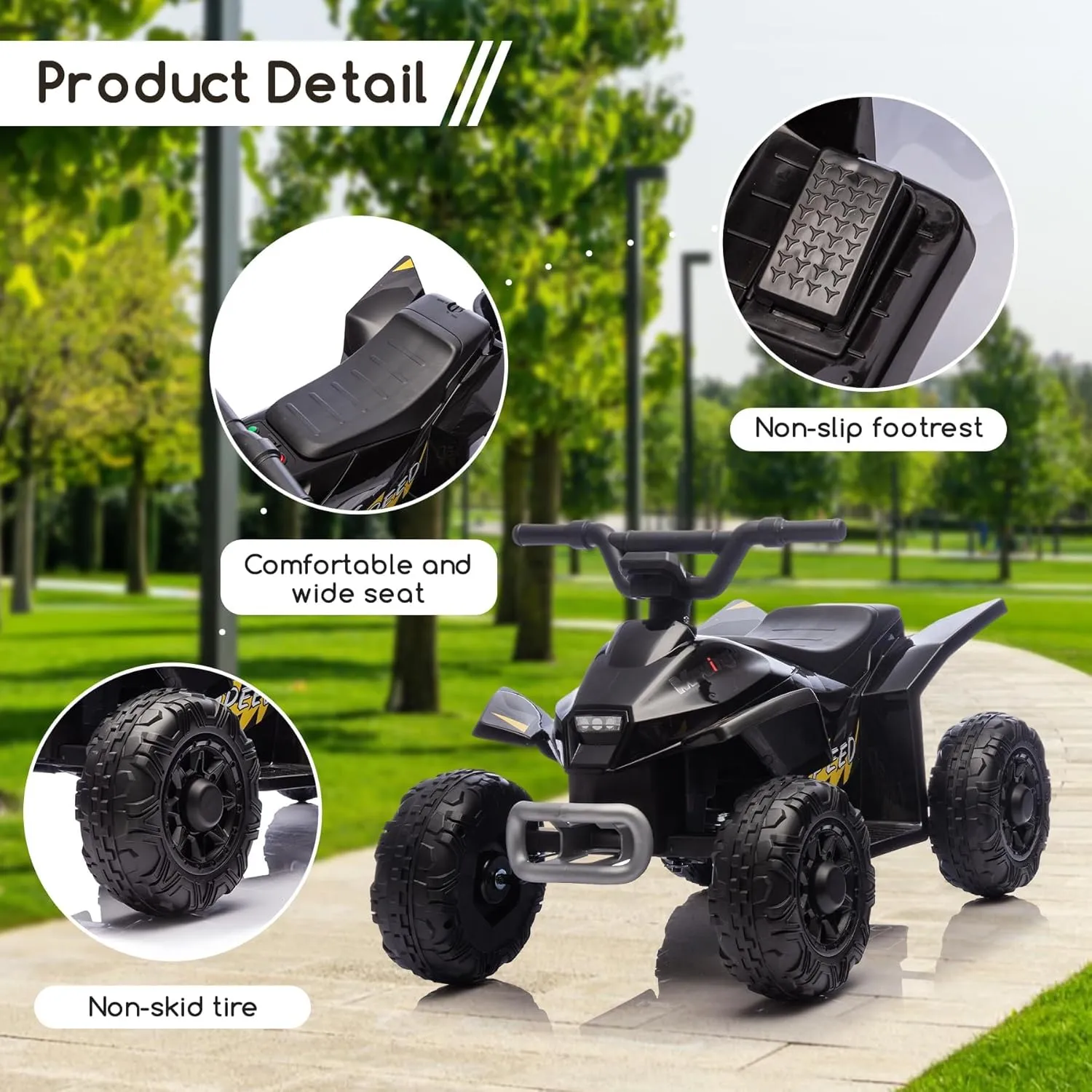 Kids Ride On Toys,6V Kids ATV Quad with Trailer for Toddlers 3 Year Old , Electric Ride-On Car w/Wear-Resistant Tires,Music, Forward & Backward for Outdoor Play (Black)