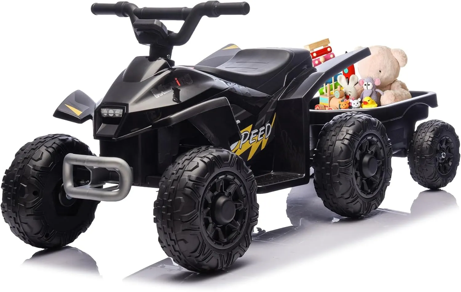 Kids Ride On Toys,6V Kids ATV Quad with Trailer for Toddlers 3 Year Old , Electric Ride-On Car w/Wear-Resistant Tires,Music, Forward & Backward for Outdoor Play (Black)