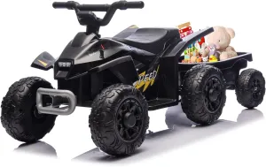 Kids Ride On Toys,6V Kids ATV Quad with Trailer for Toddlers 3 Year Old , Electric Ride-On Car w/Wear-Resistant Tires,Music, Forward & Backward for Outdoor Play (Black)