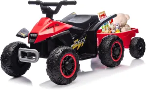 Kids Ride On Toys,6V Kids ATV Quad with Trailer for Toddlers 3 Year Old , Electric Ride-On Car w/Wear-Resistant Tires,Music, Forward & Backward for Outdoor Play (red)