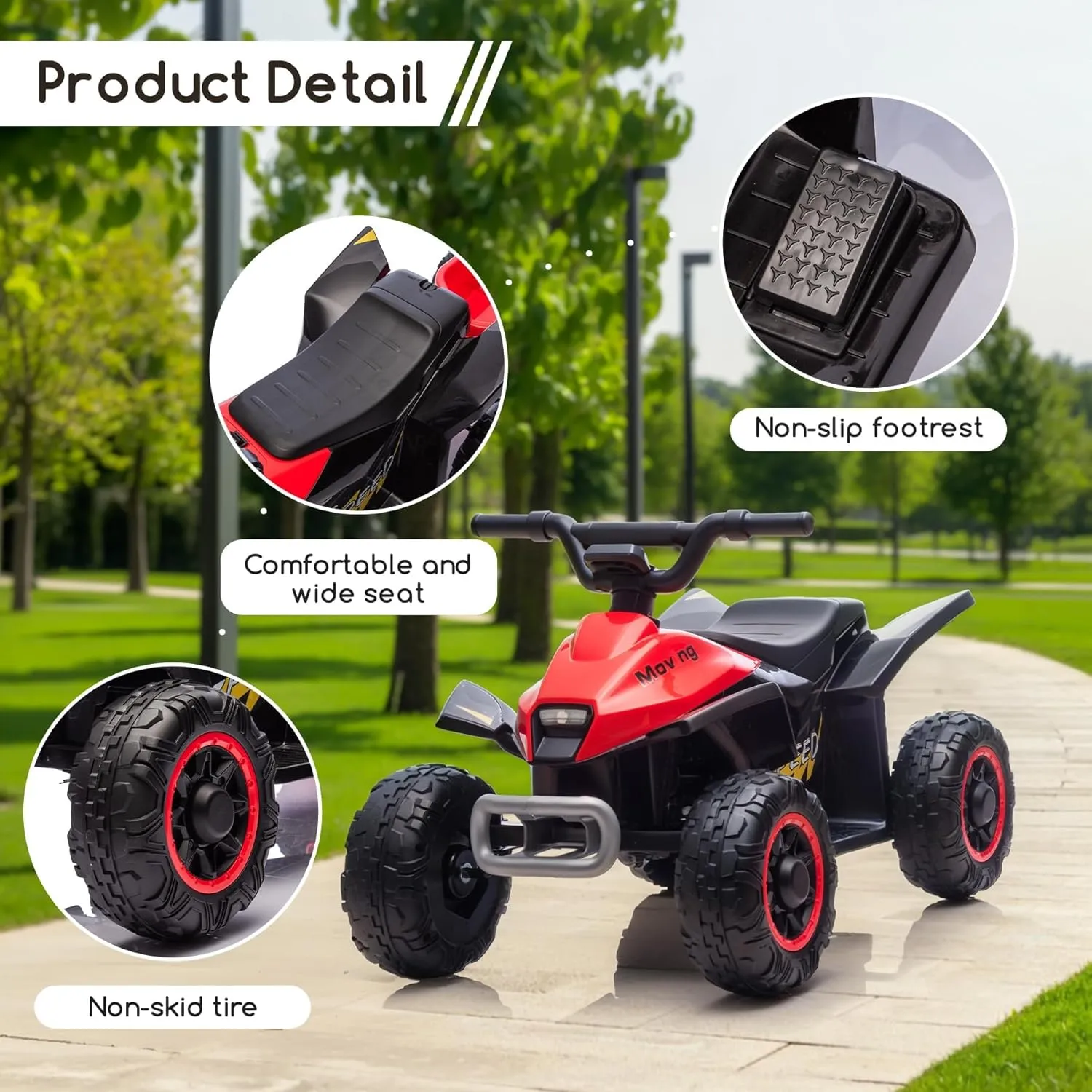 Kids Ride On Toys,6V Kids ATV Quad with Trailer for Toddlers 3 Year Old , Electric Ride-On Car w/Wear-Resistant Tires,Music, Forward & Backward for Outdoor Play (red)