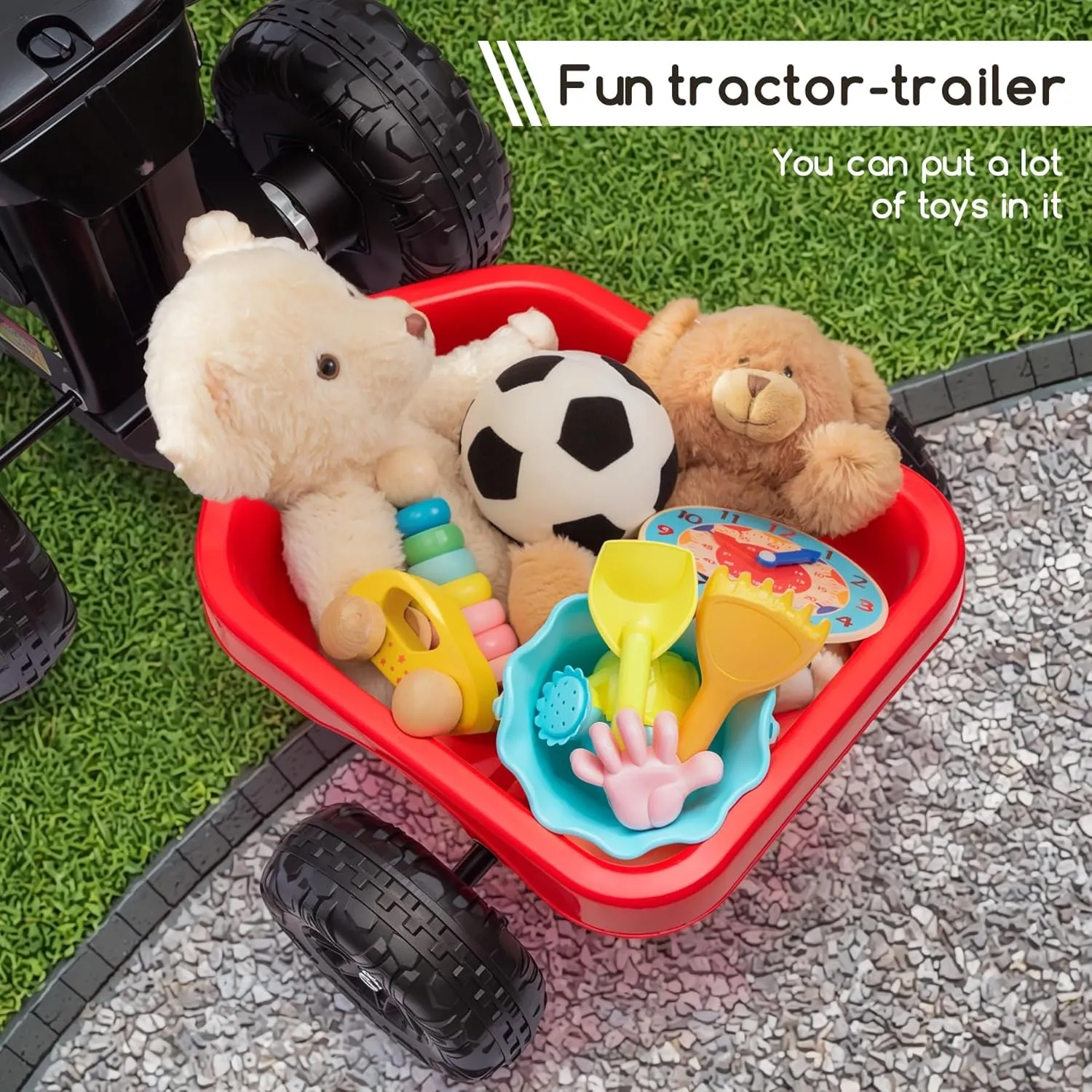 Kids Ride On Toys,6V Kids ATV Quad with Trailer for Toddlers 3 Year Old , Electric Ride-On Car w/Wear-Resistant Tires,Music, Forward & Backward for Outdoor Play (red)