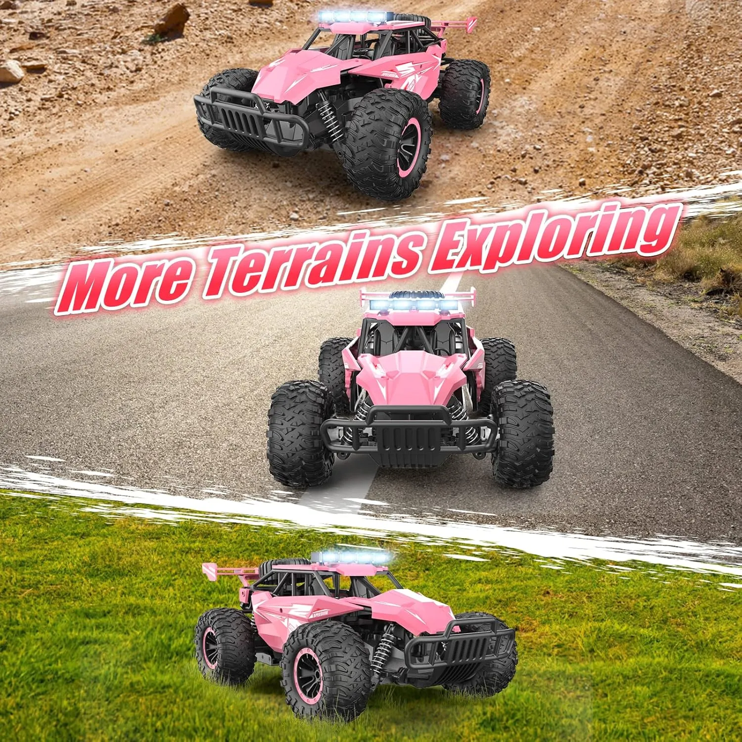 kolegend Remote Control Car for Girls 50 min Monster Trucks 20km/h 1:12 Scale 13 Inch All Terrains RC Truck with Flashing Chassis Lights Gift Toys for Girls Kids Boys