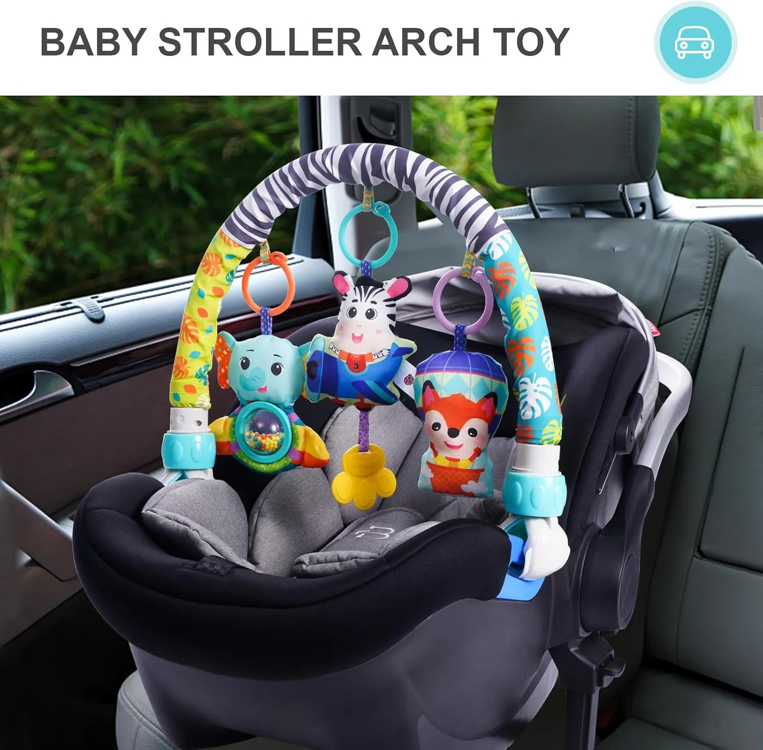 Koty Baby Stroller Arch Toy - Car Seat Toys for babies 0-6 months,Activity Arch toy with Play Accessories, Sensory Travel Crib Bouncer Bassinet Toys for Toddler Boy Girl 0 3 6 9 12 24 Months (Aminial)