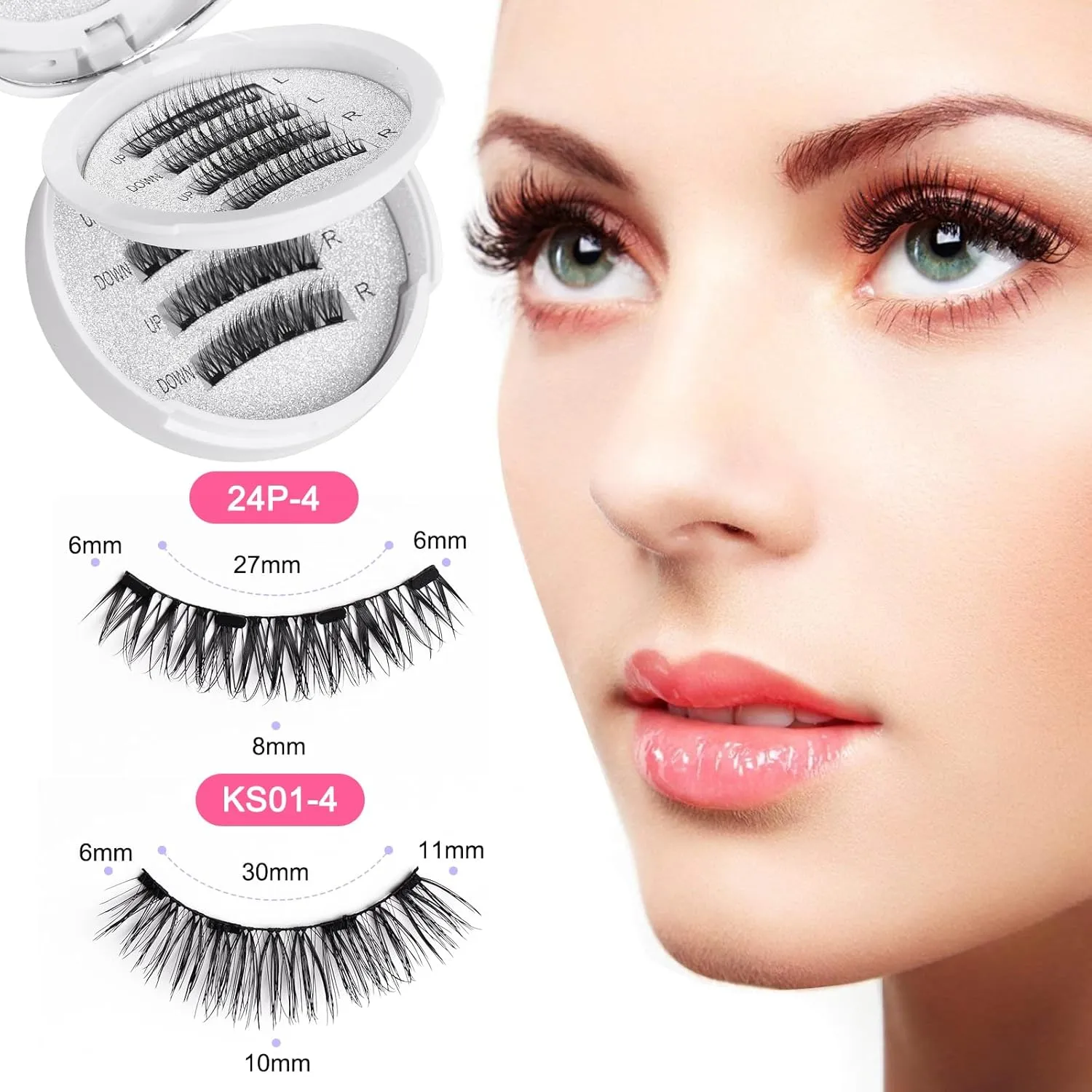 KS01-4 Newly Upgraded Soft Magnetic Eyelashes - Natural Look, Reusable with Applicator, Glue-Free Magnetic Lashes Kit for Effortless Wear & Removal (2 Pair)