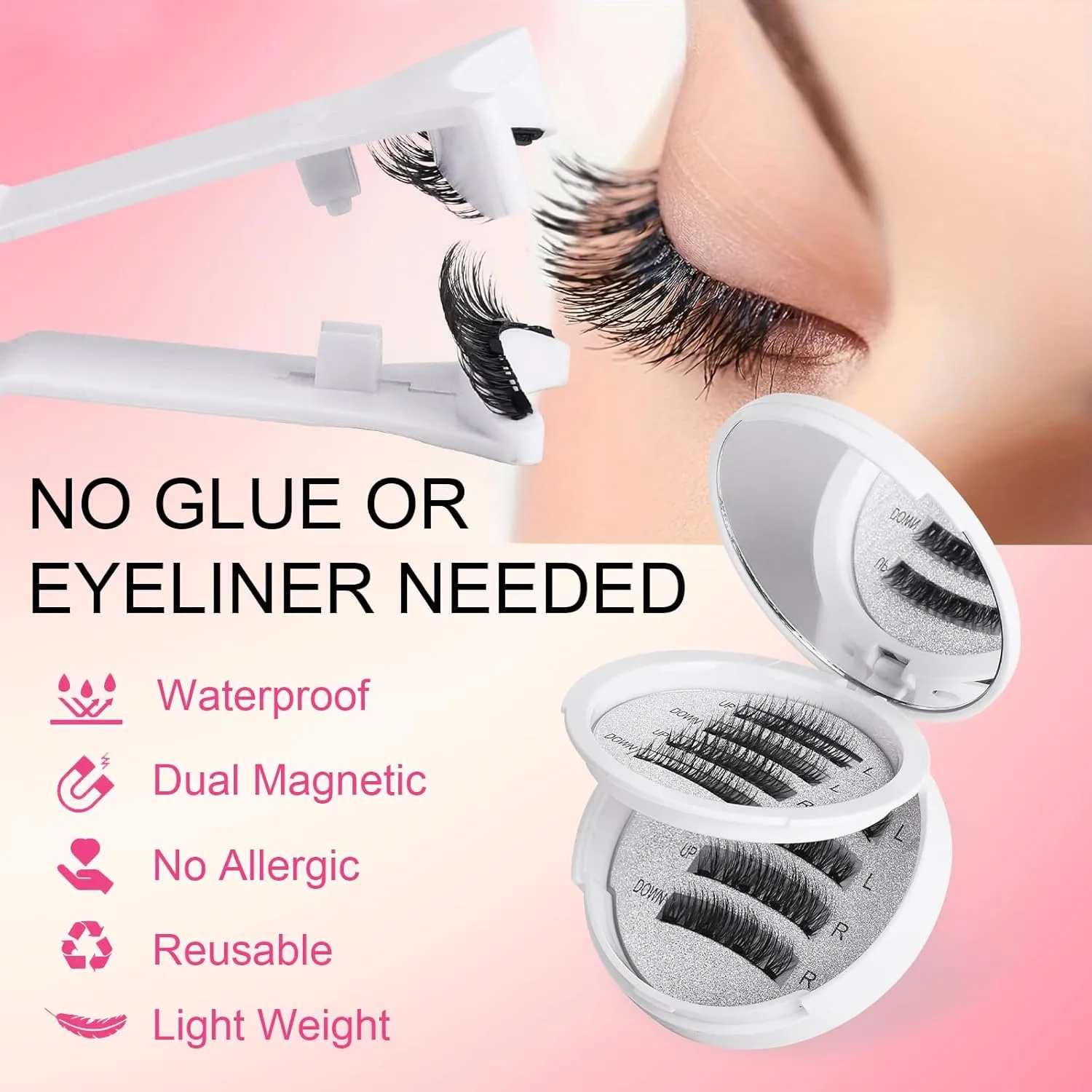 KS01-4 Newly Upgraded Soft Magnetic Eyelashes - Natural Look, Reusable with Applicator, Glue-Free Magnetic Lashes Kit for Effortless Wear & Removal (2 Pair)
