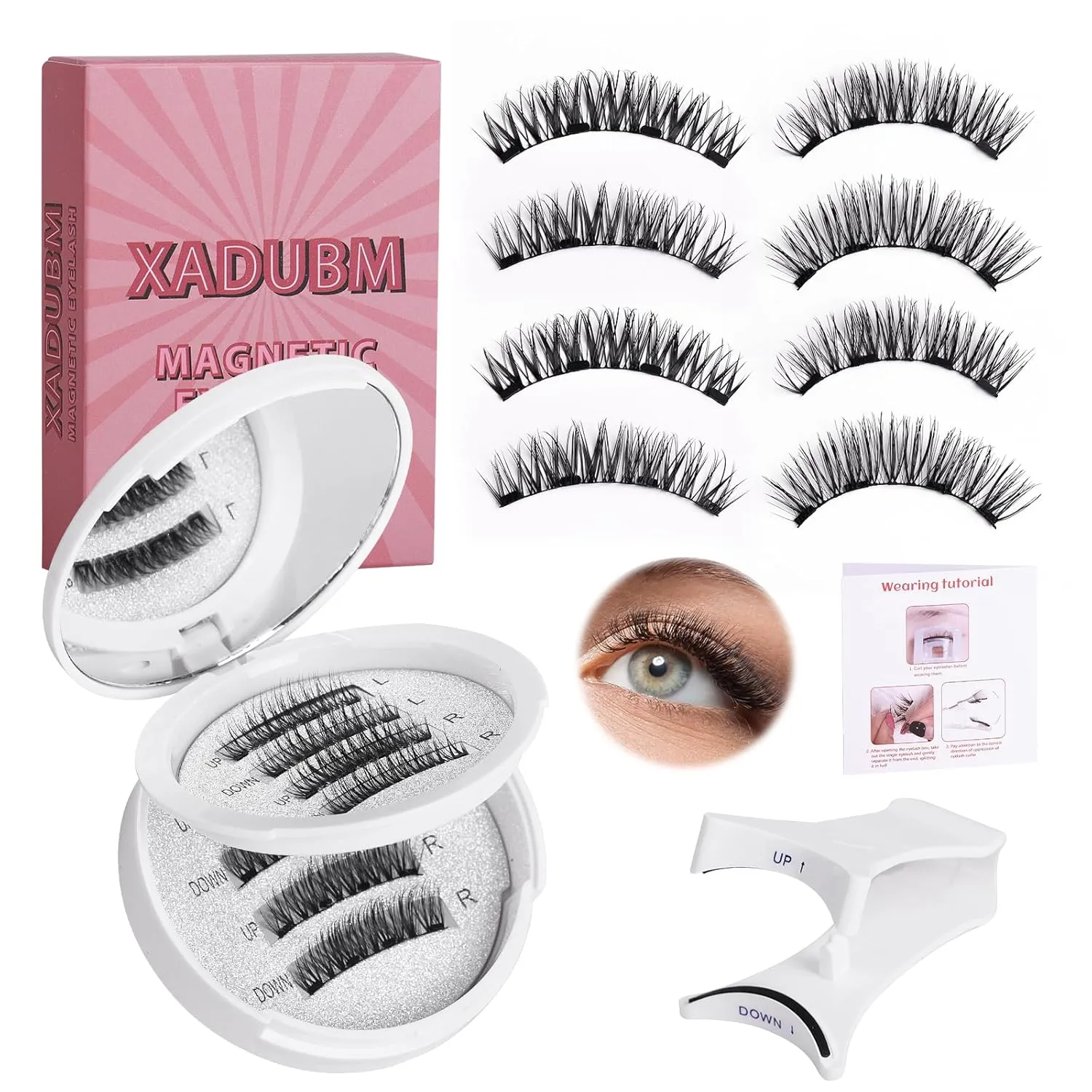 KS01-4 Newly Upgraded Soft Magnetic Eyelashes - Natural Look, Reusable with Applicator, Glue-Free Magnetic Lashes Kit for Effortless Wear & Removal (2 Pair)