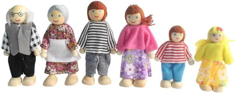 Kunhe Dollhouse Dolls Set with 6 Happy Family Dolls for Dollhouse