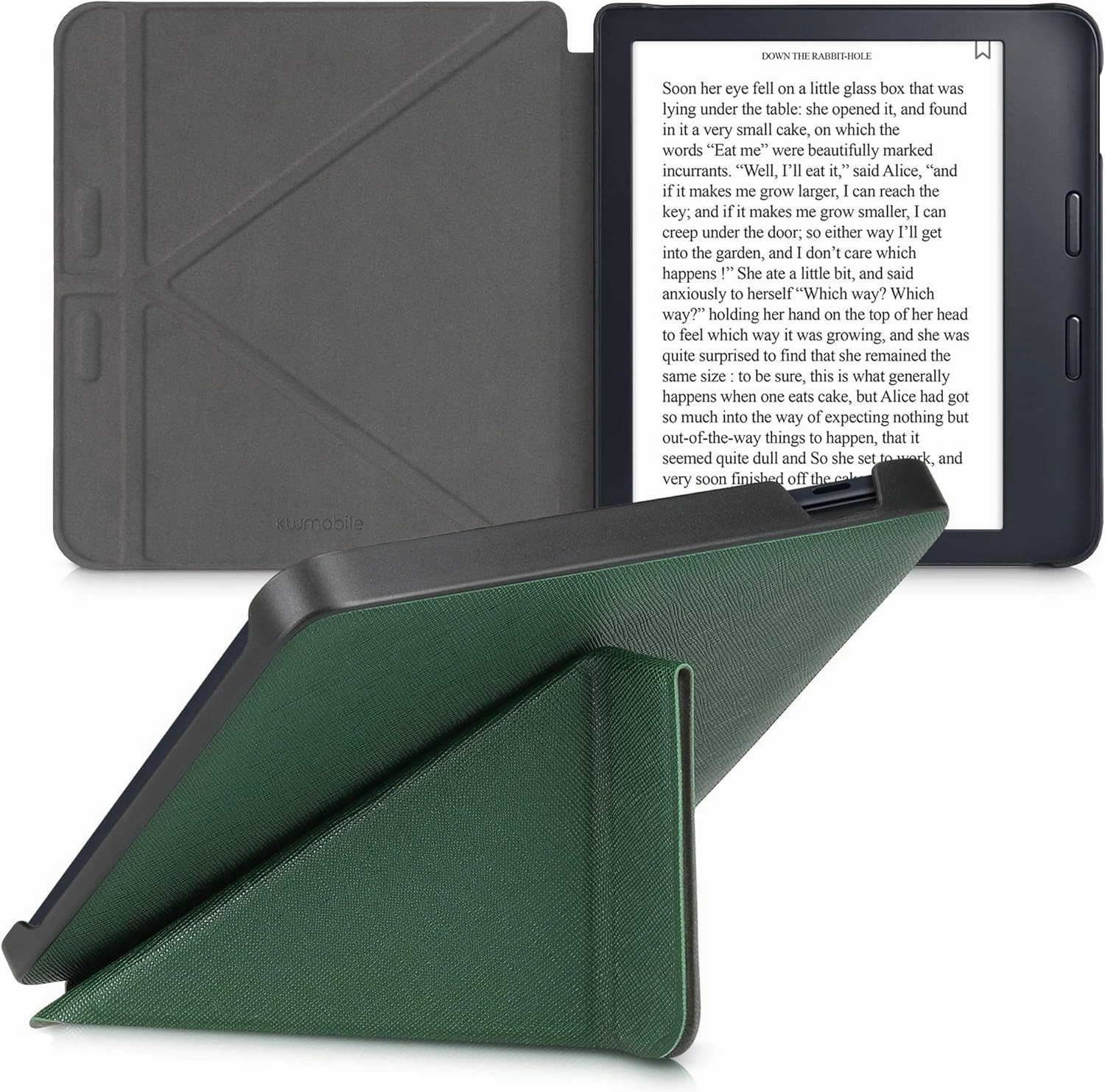 kwmobile Origami Case Compatible with Kobo Libra 2 Case - Slim PU Leather Cover with Stand - Dark Green