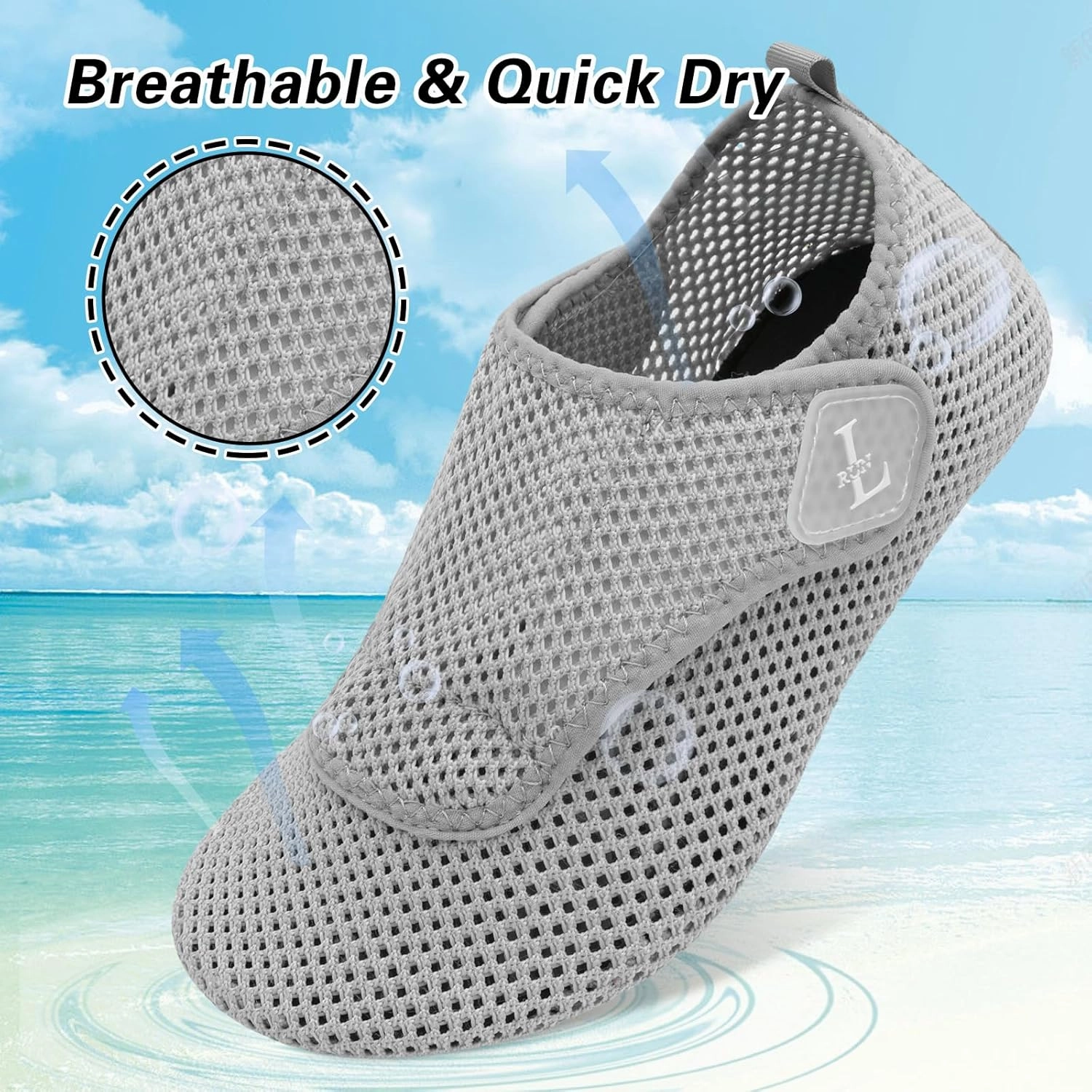 L-RUN Womens Mens Water Shoes Wide Toe Barefoot Swim Shoes for Beach Pool Sand Yoga Quick Dry Adluts Aqua Sock Non Slip