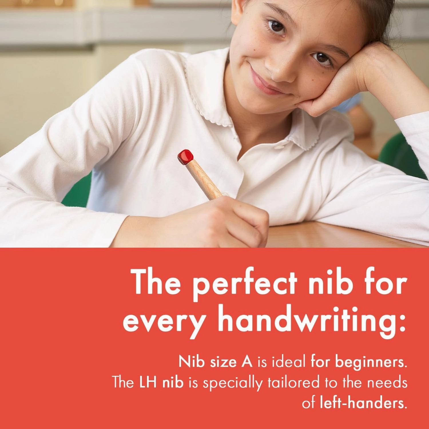 LAMY abc blue - child-friendly Fountain Pen for writing beginners with ergonomic grip & polished Left-Handed steel nib (LH) in size M - robust maple wood - including LAMY T 10 blue ink cartridge