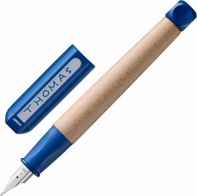 LAMY abc blue - child-friendly Fountain Pen for writing beginners with ergonomic grip & polished Left-Handed steel nib (LH) in size M - robust maple wood - including LAMY T 10 blue ink cartridge