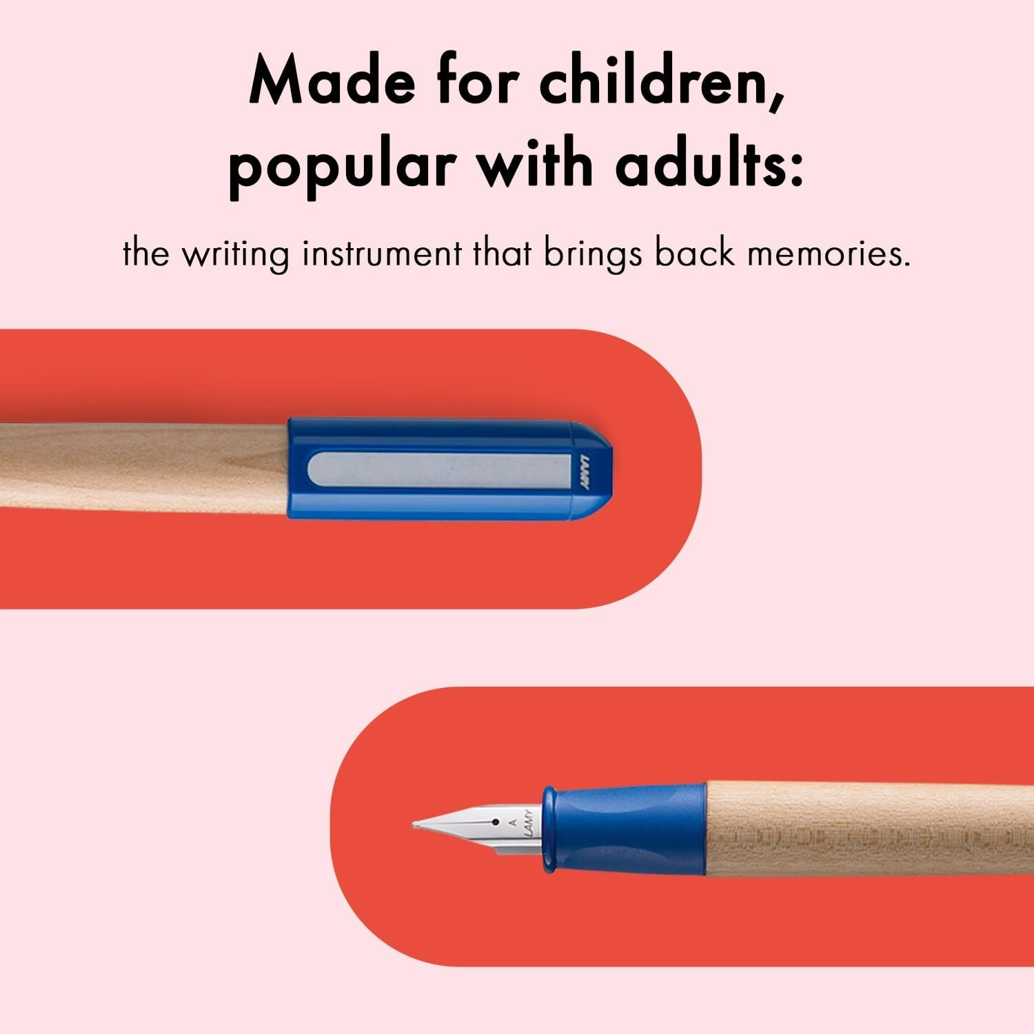 LAMY abc blue - child-friendly Fountain Pen for writing beginners with ergonomic grip & polished Left-Handed steel nib (LH) in size M - robust maple wood - including LAMY T 10 blue ink cartridge