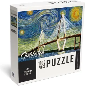 Lantern Press 1000 Piece Jigsaw Puzzle, Charleston, South Carolina, Starry Night, Bridge