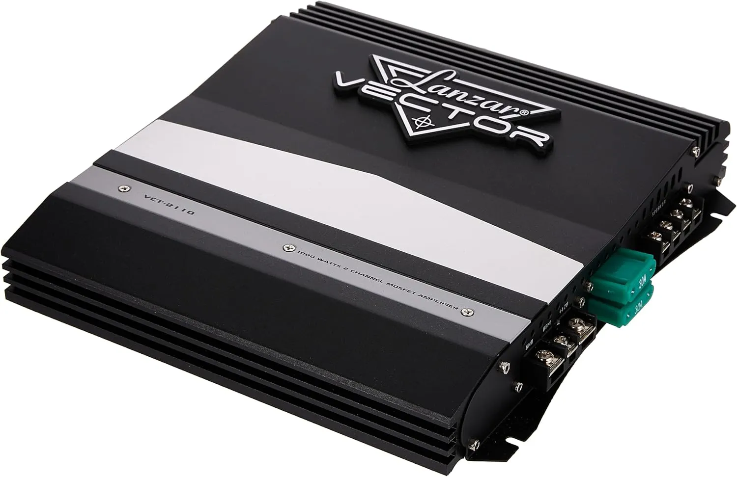 Lanzar 1000W 2-Channel Bridgeable Mono/Stereo Amplifier - High Power MOSFET Amp for Car Audio - Crossover - Bass Boost - RCA Input - Line Output - Thermal/Short Circuit Protection - Slim Size- VCT2110