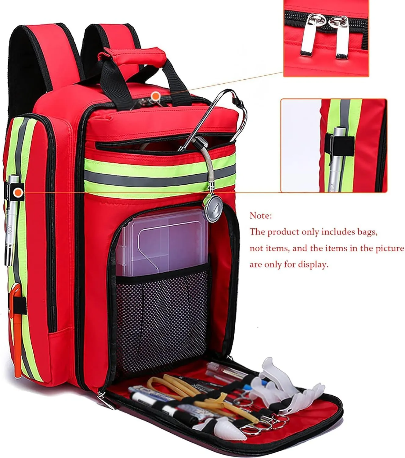 Large Capacity First Aid Responder Bag Empty, Professional Supplies Haversack Bag First Aid Kits Bag with Inner Dividers(Red)
