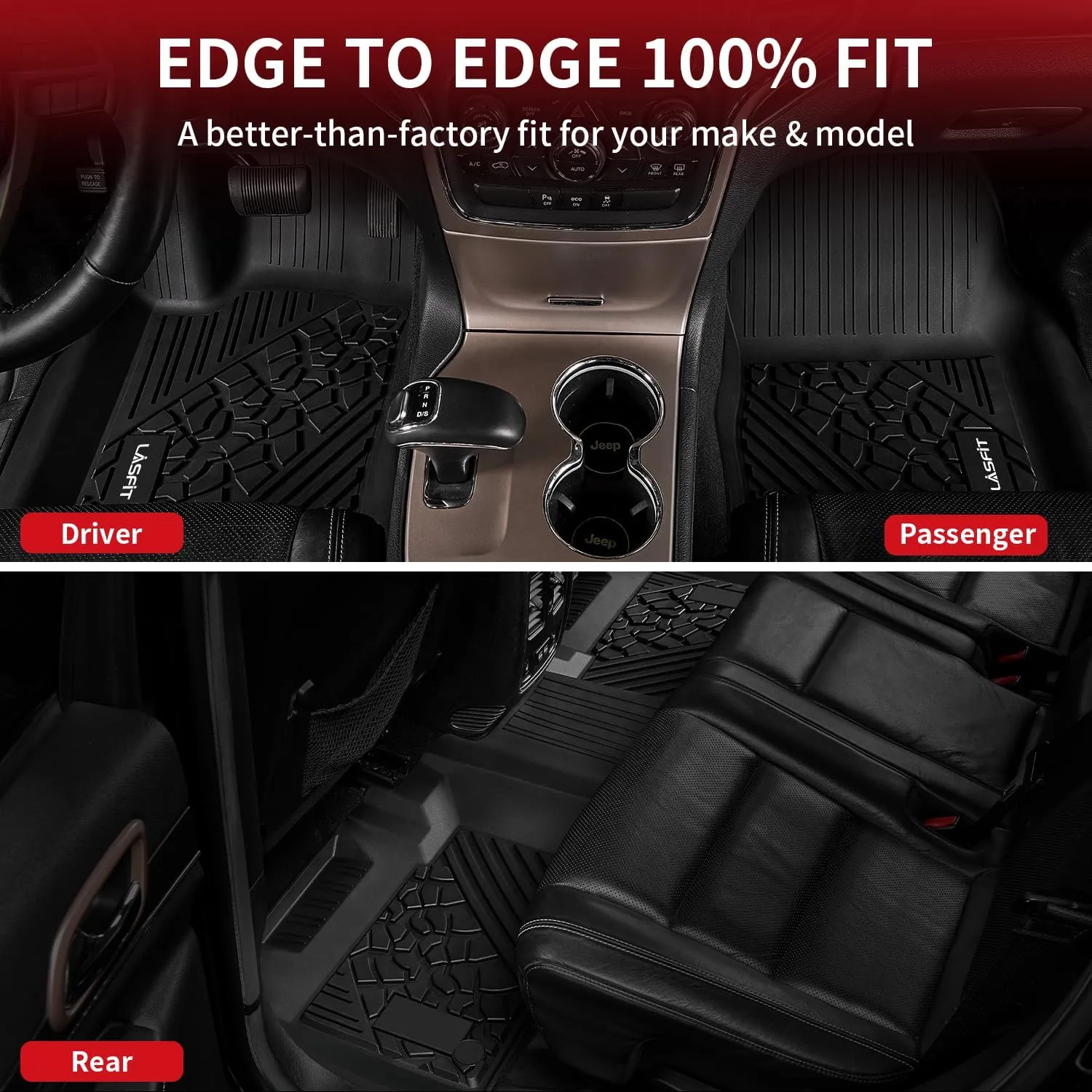 LASFIT Floor Mats & Trunk Mat for Jeep Grand Cherokee 2016-2021 Grand Cherokee WK 2022 All Weather TPE Custom Fit Car Cargo Liner Black