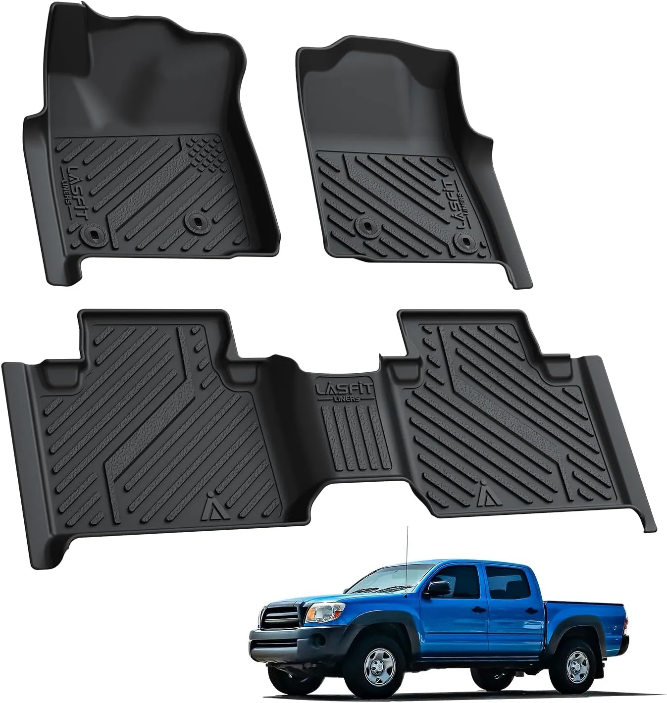 LASFIT Floor Mats for Toyota Tacoma 2005-2011 Access Cab All Weather Custom Fit Floor Liner for Tacoma Second Row Optional with Center Storage Box,TPE Mats Front&Rear 2 Row, Black(Fit Auto Trans)