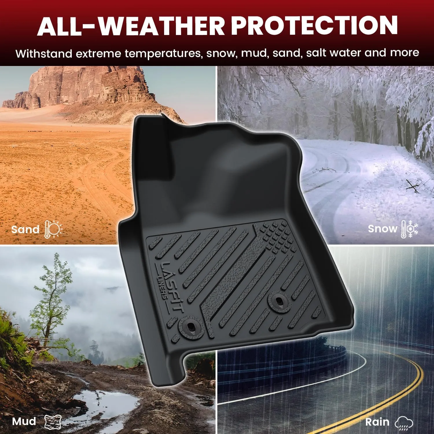 LASFIT Floor Mats for Toyota Tacoma 2005-2011 Access Cab All Weather Custom Fit Floor Liner for Tacoma Second Row Optional with Center Storage Box,TPE Mats Front&Rear 2 Row, Black(Fit Auto Trans)