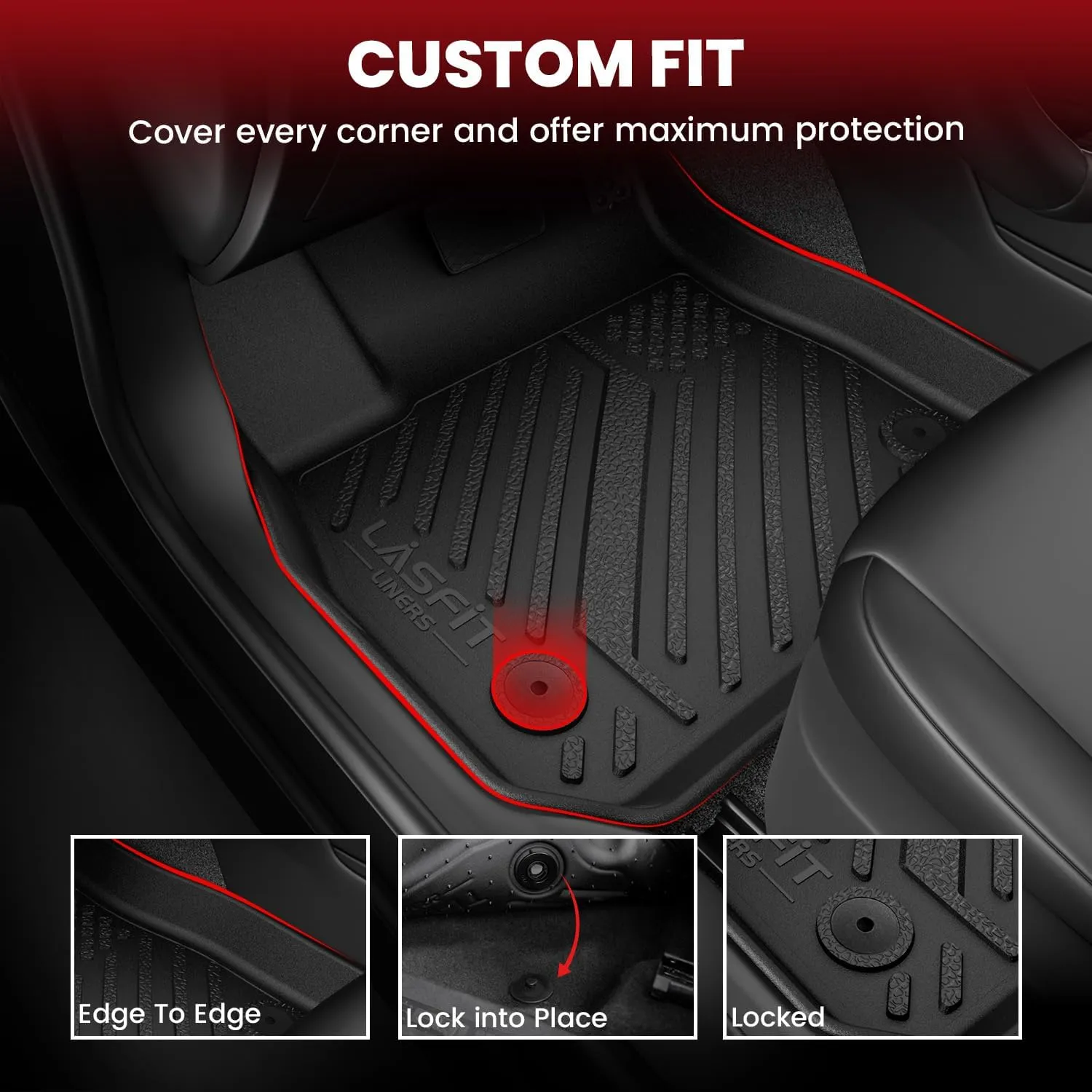 LASFIT Floor Mats for Toyota Tacoma 2005-2011 Access Cab All Weather Custom Fit Floor Liner for Tacoma Second Row Optional with Center Storage Box,TPE Mats Front&Rear 2 Row, Black(Fit Auto Trans)