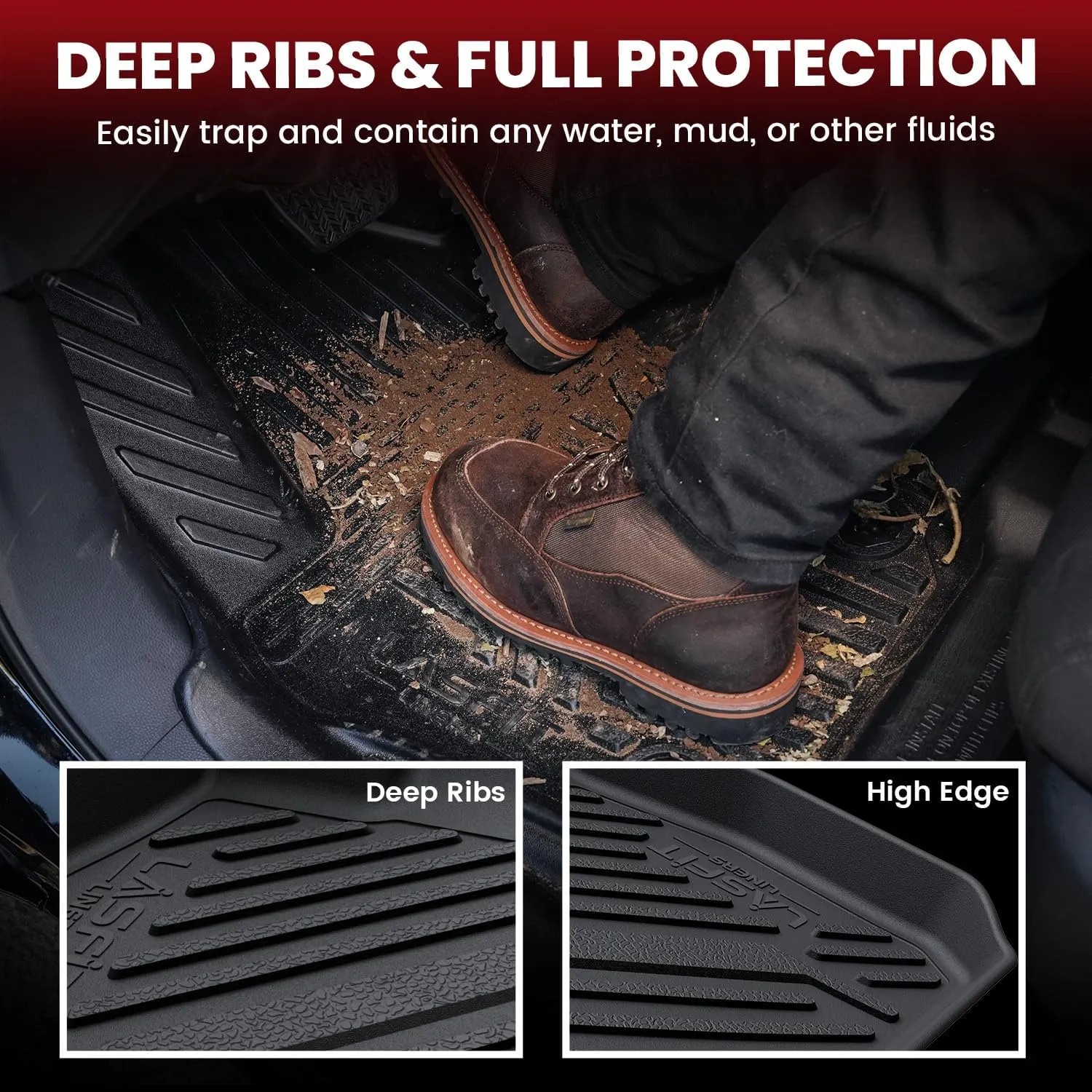 LASFIT Floor Mats for Toyota Tacoma 2005-2011 Access Cab All Weather Custom Fit Floor Liner for Tacoma Second Row Optional with Center Storage Box,TPE Mats Front&Rear 2 Row, Black(Fit Auto Trans)