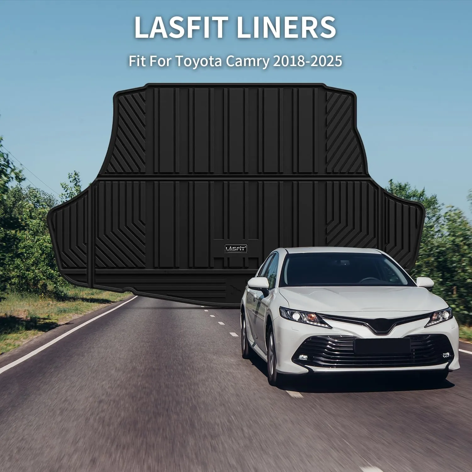 LASFIT Trunk Mat for Toyota Camry 2025 2024 2023 2022 2021 2020 2019 2018 Hybrid/L/LE/SE/TRD/XLE/XSE & for Toyota Avalon 2019-2022, TPE All Weather Custom Fit Trunk Liner for Camry 2018-2025, Black