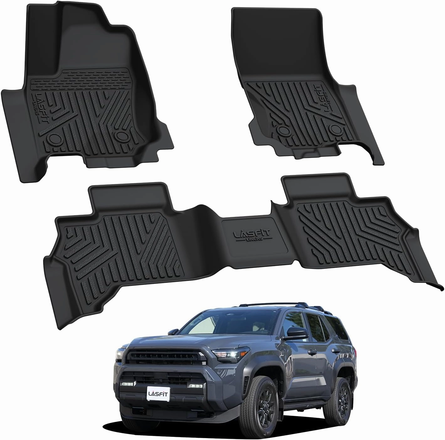 LASFIT Floor Mats for Toyota 4Runner 2025 5 Seats(Not for Hybrid), All Weather TPE Custom Fit Floor Liner for 4Runner SR5/TRD/Limited 6th gen Front&Rear 4 Runner Car Mats, Black