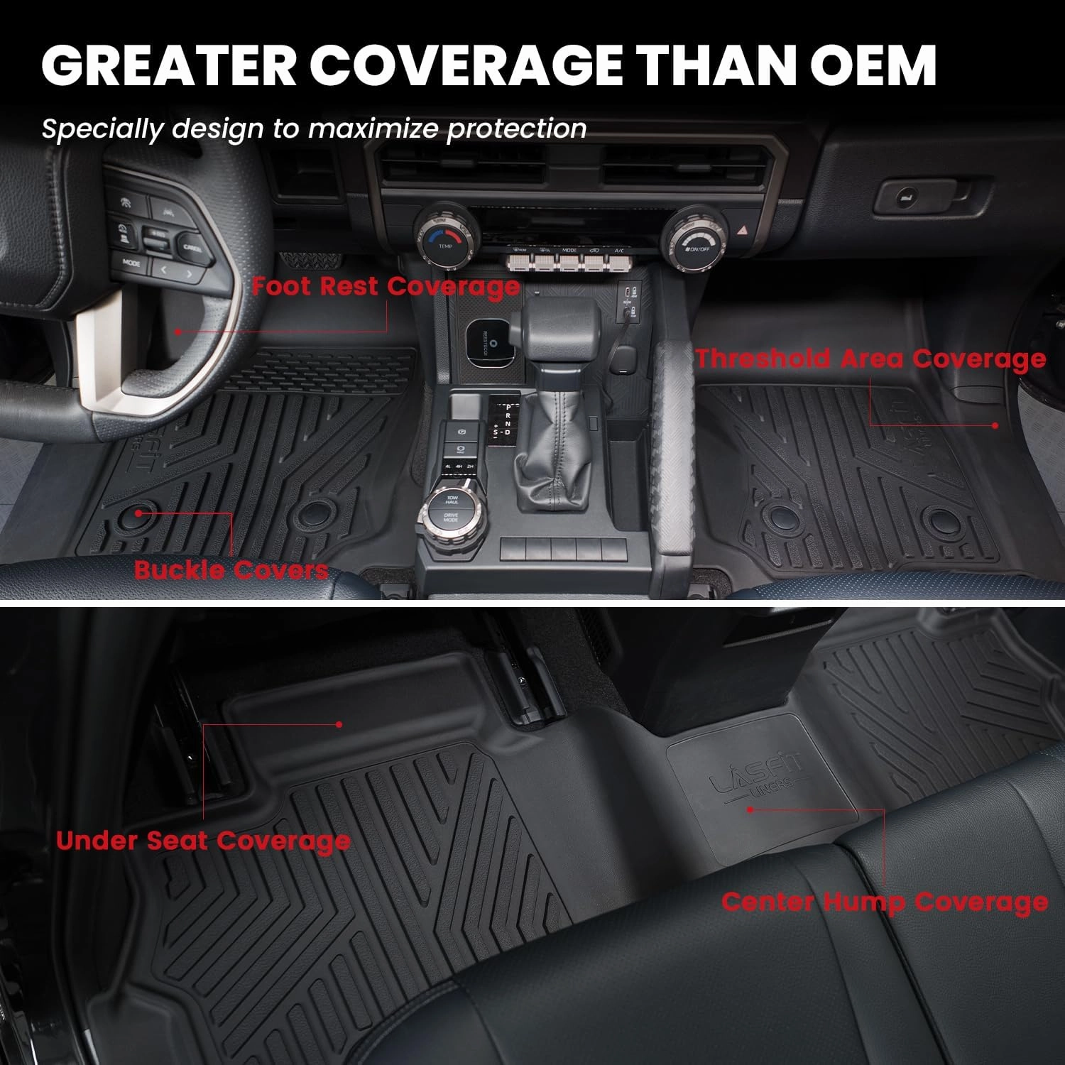LASFIT Floor Mats for Toyota 4Runner 2025 5 Seats(Not for Hybrid), All Weather TPE Custom Fit Floor Liner for 4Runner SR5/TRD/Limited 6th gen Front&Rear 4 Runner Car Mats, Black