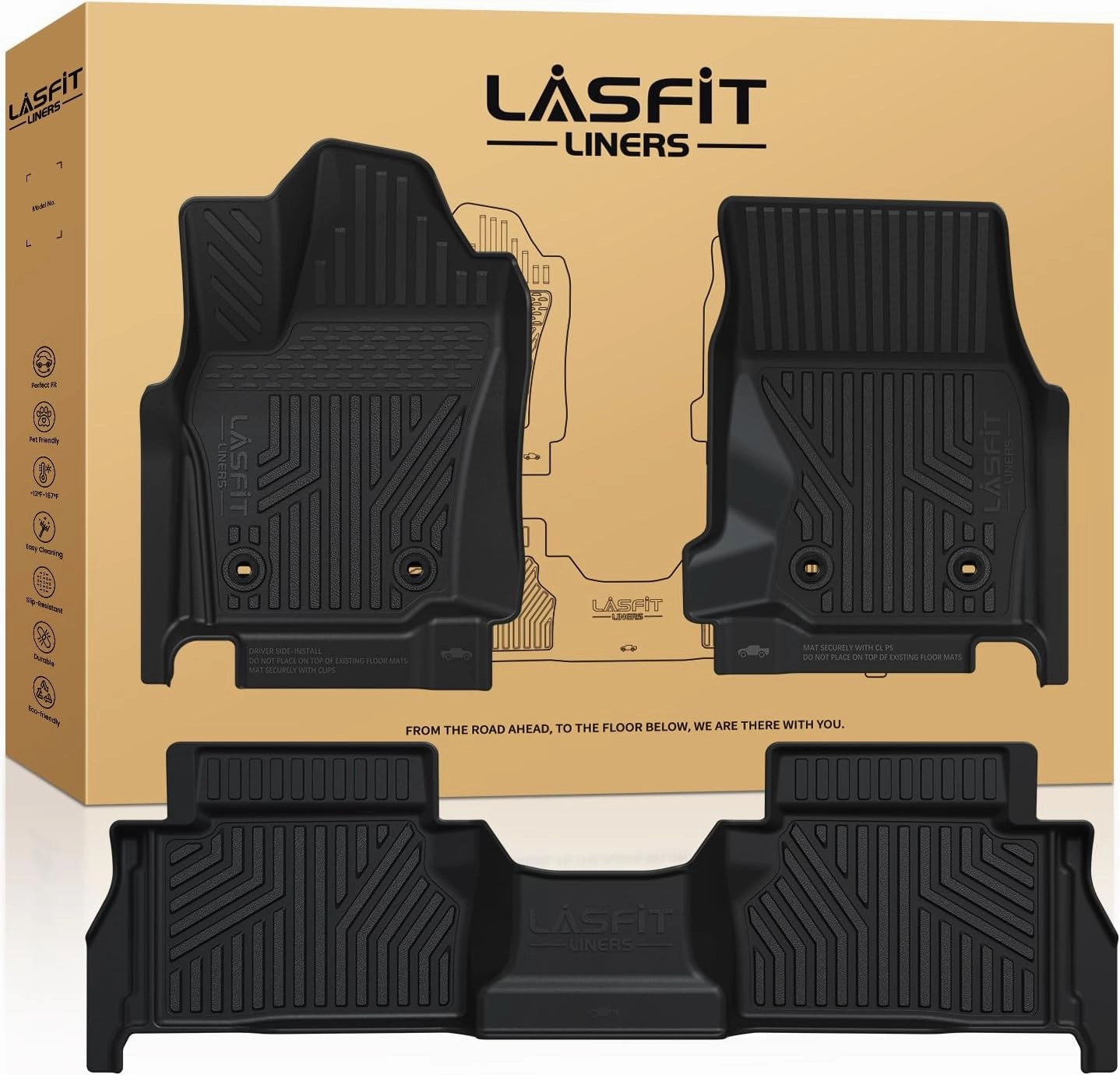 LASFIT Floor Mats for Toyota Tacoma 2024 2025 Double Cab (Not fit Hybrid) All Weather Floor Liner for Tacoma TRD/SR/SR5/limited TPE Custom Fit Car Mats Front&Rear 2 Row Mats,Black (Automatic Trans)
