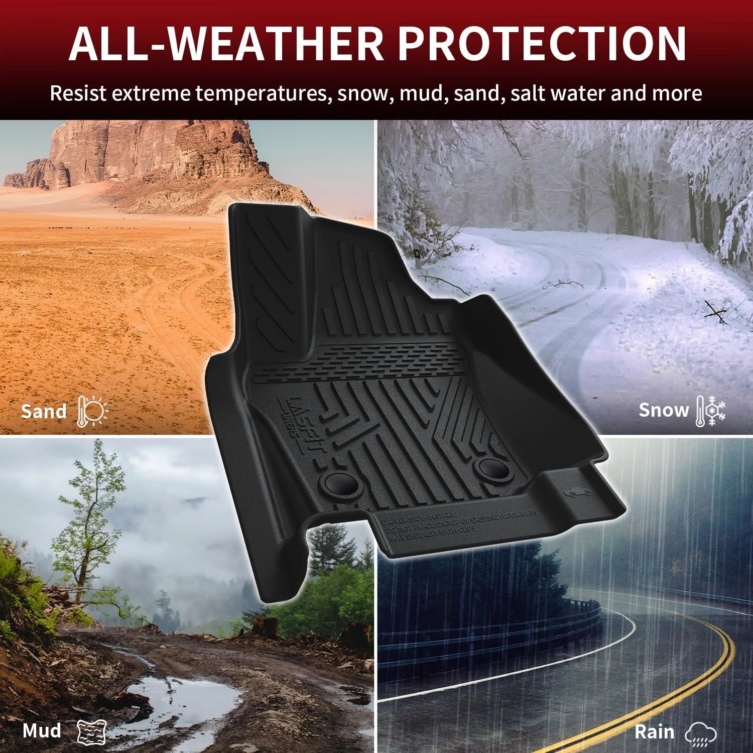 LASFIT Floor Mats for Toyota Tacoma 2024 2025 Double Cab (Not fit Hybrid) All Weather Floor Liner for Tacoma TRD/SR/SR5/limited TPE Custom Fit Car Mats Front&Rear 2 Row Mats,Black (Automatic Trans)
