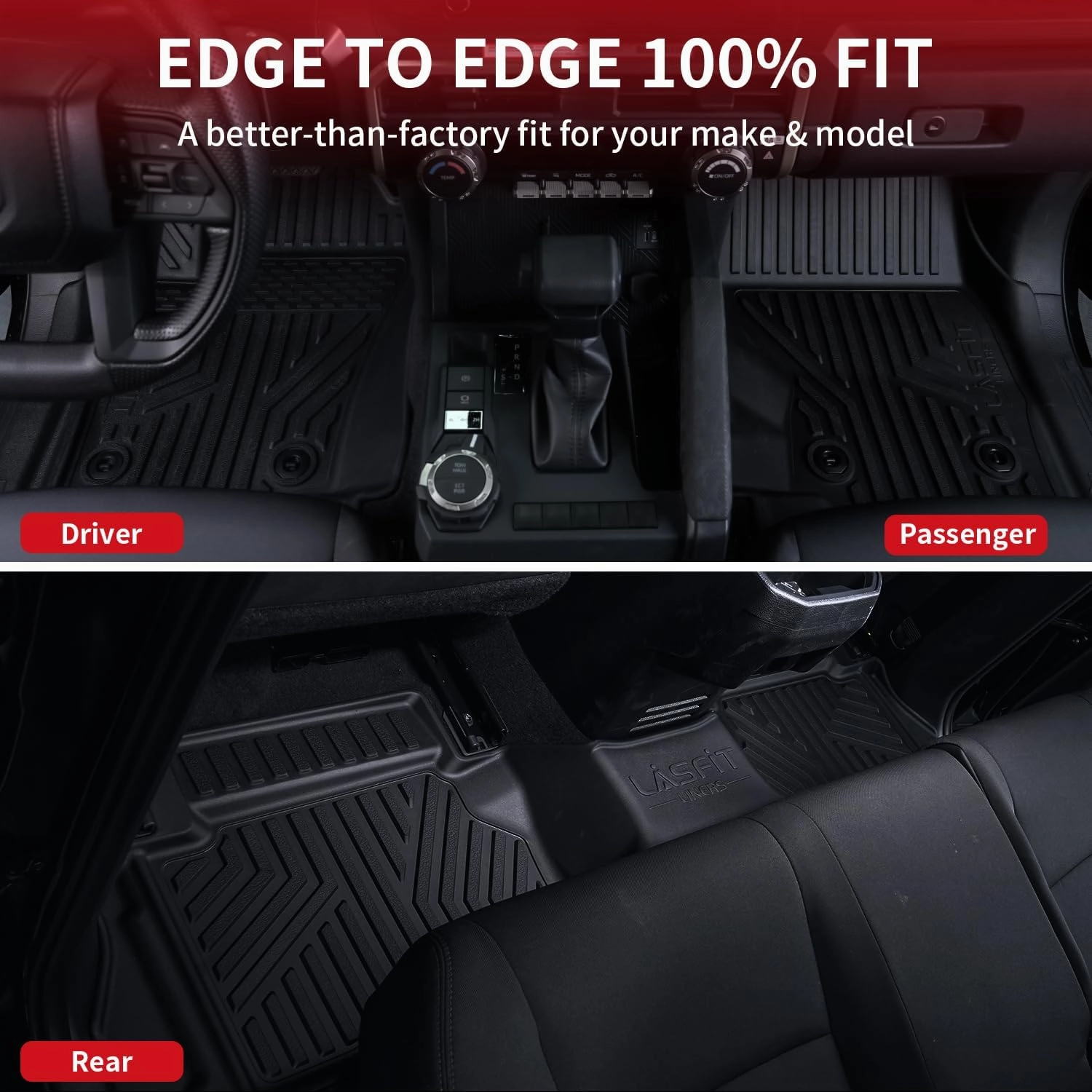 LASFIT Floor Mats for Toyota Tacoma 2024 2025 Double Cab (Not fit Hybrid) All Weather Floor Liner for Tacoma TRD/SR/SR5/limited TPE Custom Fit Car Mats Front&Rear 2 Row Mats,Black (Automatic Trans)