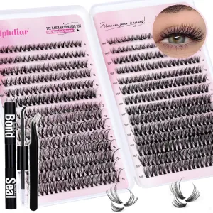 Lash Extension Kit 30D&50D Eyelash Extension Kit D-curly Lash Clusters Kit with Lash Bond and Seal 560 Pcs Natural Lashes Extension Kit with Lash Tweezers by Calphdiar (30D 50D-D-8-16MIX KIT)
